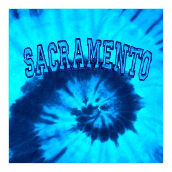 Sacramento Tie-Dye T-Shirt By Gildan Size XL Blue & Black Cotton Vintage Swirl - Picture 2 of 5